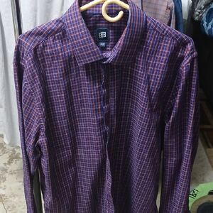 BACHRACH Men's Purple Checkered Shirt